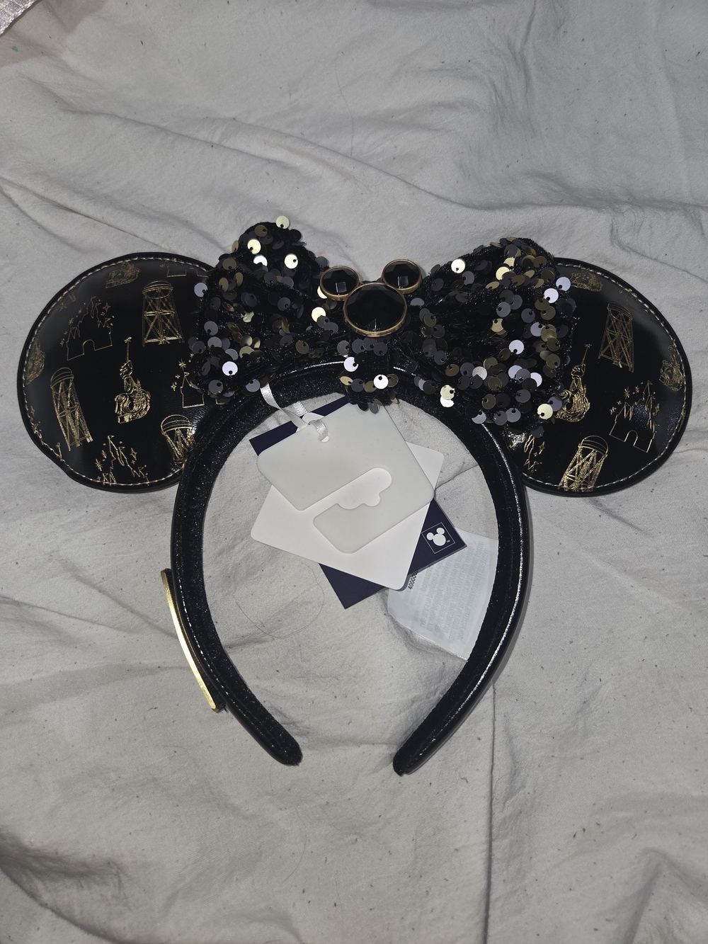 Disney LEGENDS Black and Gold Sequin Minnie Ears Headband with Detachable Bow